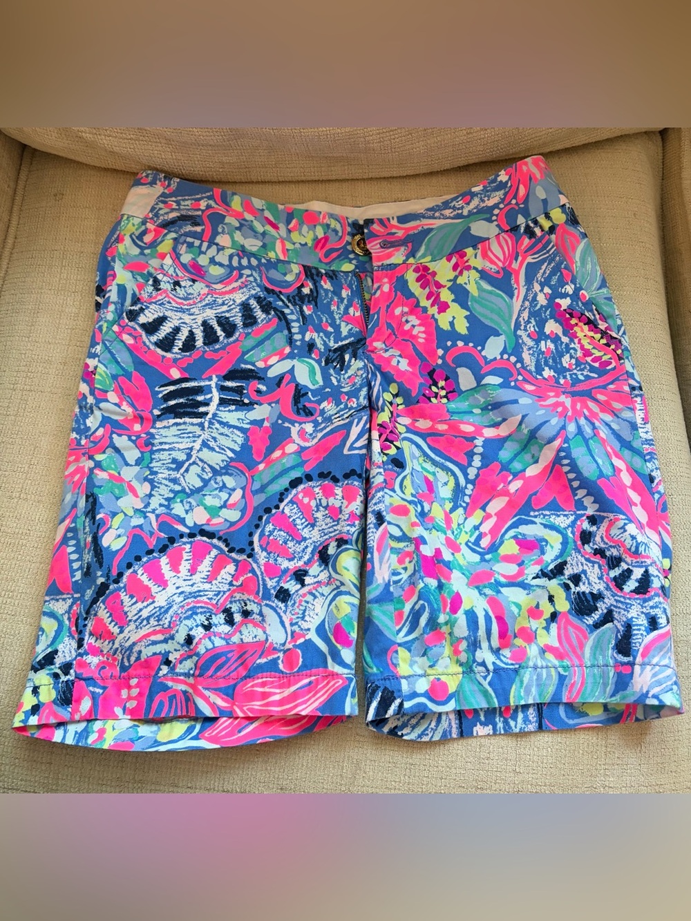 Lilly Pulitzer chipper Floral Bermuda Shorts - Pink, Blue, Green.